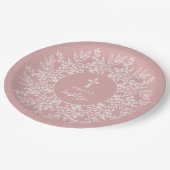 Elegant Wreath and Cross Pink Girl Baptism Papieren Bordje (Gekanteld)