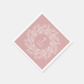 Elegant Wreath and Cross Pink Girl Baptism Servet (Hoek)