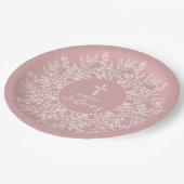 Elegant Wreath and Cross Pink Girl Christening Papieren Bordje (Gekanteld)