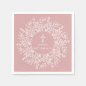 Elegant Wreath and Cross Pink Girl First Communion Servet (Voorkant)