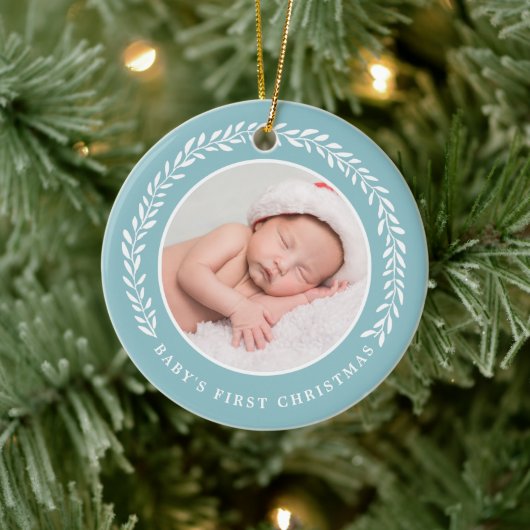 Elegant Wreath Baby's eerste Kerstmis | Foto Keramisch Ornament (Boom)