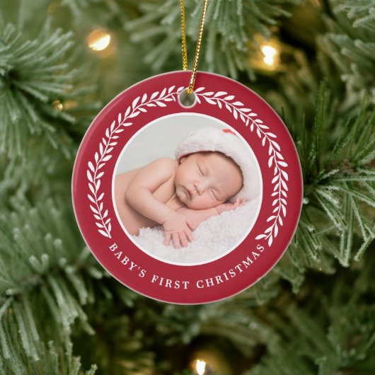 Elegant Wreath Baby's eerste Kerstmis | Foto Keramisch Ornament (Boom)