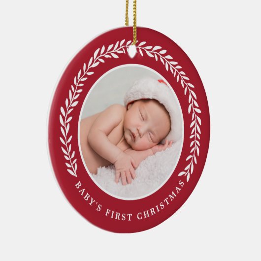 Elegant Wreath Baby's eerste Kerstmis | Foto Keramisch Ornament (Rechts)