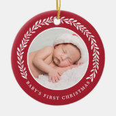 Elegant Wreath Baby's eerste Kerstmis | Foto Keramisch Ornament (Voorkant)