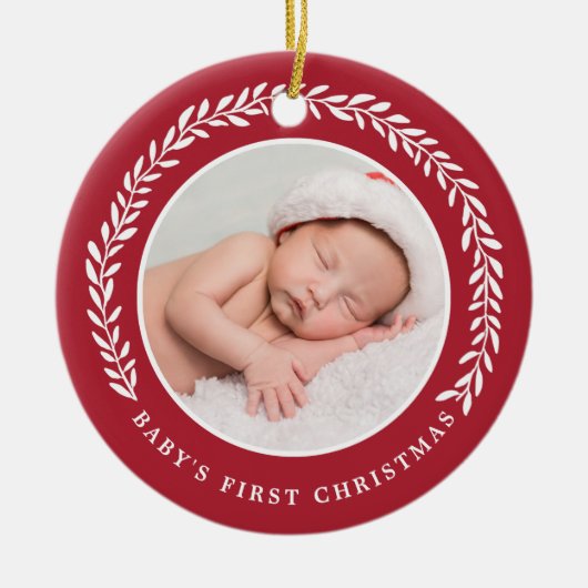 Elegant Wreath Baby's eerste Kerstmis | Foto Keramisch Ornament (Voorkant)