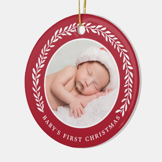 Elegant Wreath Baby's eerste Kerstmis | Foto Keramisch Ornament (Links)