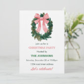 Elegant Wreath & Bow Christmas Party Invitation Kaart (Staand voorkant)
