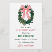 Elegant Wreath & Bow Christmas Party Invitation Kaart (Voorkant)