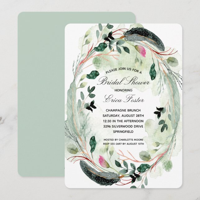 Elegant Wreath Bridal Shower Invitations (Voorkant / Achterkant)