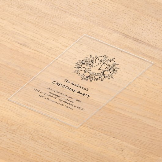 Elegant Wreath Christmas Party Acryl Uitnodigingen (Laagn)