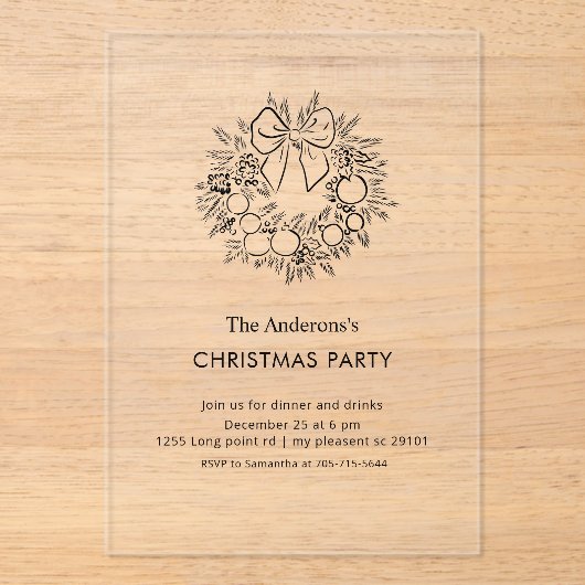 Elegant Wreath Christmas Party  Acryl Uitnodigingen (Voorkant)
