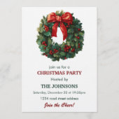 Elegant Wreath Christmas Party Invitation Kaart (Voorkant)