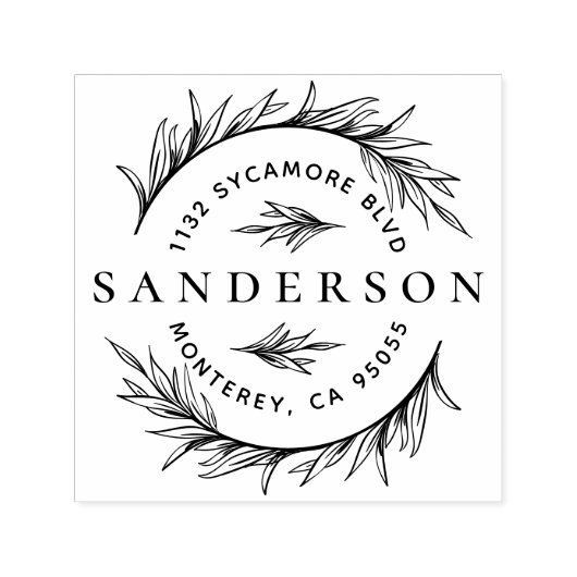 Elegant Wreath & Classy Lettering Return Address Zelfinktende Stempel (Design)