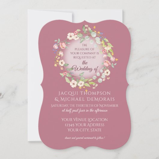 Elegant Wreath Dusty Pink Roses Floral Wedding Kaart (Voorkant)