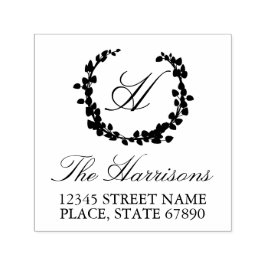 Elegant Wreath Family Address Self-Inking Stamp Zelfinktende Stempel
