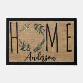 Elegant Wreath Faux Burlap Family Name Doormat Deurmat (Voorkant)