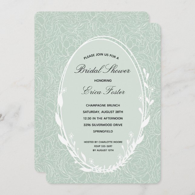 Elegant Wreath Floral Bridal Shower Invitations (Voorkant / Achterkant)
