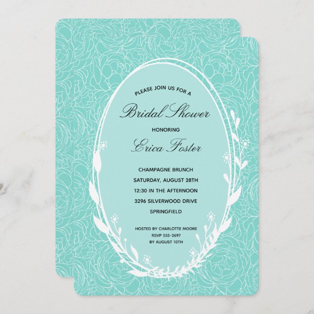 Elegant Wreath Floral Bridal Shower Invitations (Voorkant / Achterkant)