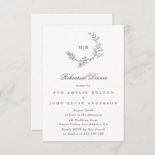 Elegant Wreath Floral Monogram Minimal Wedding Informatiekaartje