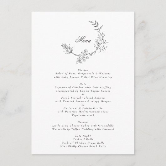 Elegant Wreath Floral Monogram Minimal Wedding Menu (Voorkant)