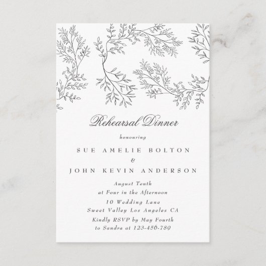 Elegant Wreath Floral Sketched Minimal Wedding Enc Informatiekaartje (Voorkant)