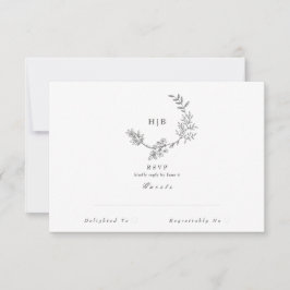 Elegant Wreath Florals | Tweevoudig Monogram huwel RSVP Kaartje