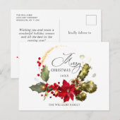 Elegant Wreath Holly Berry Mistletoe Kerstmis Briefkaart (Voorkant / Achterkant)