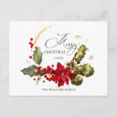 Elegant Wreath Holly Berry Mistletoe Kerstmis Briefkaart (Voorkant)