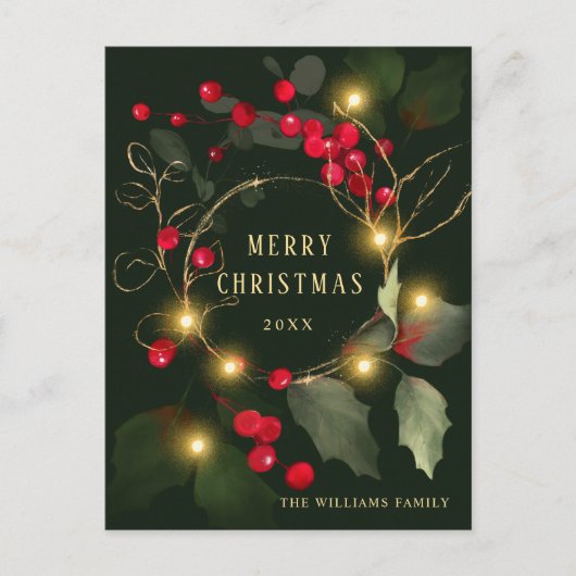 Elegant Wreath Holly Berry Pine Forest Kerstmis Briefkaart (Voorkant)
