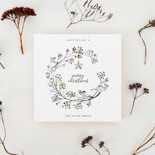 Elegant Wreath Merry Kerstmis en Happy Nieuwjaar Feestdagenkaart