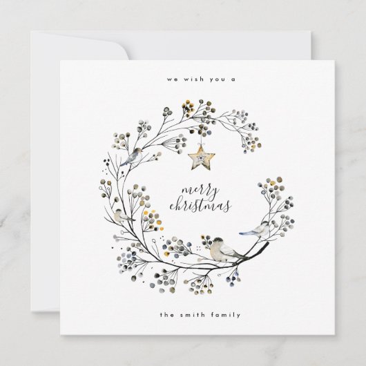 Elegant Wreath Merry Kerstmis en Happy Nieuwjaar Feestdagenkaart (Voorkant)