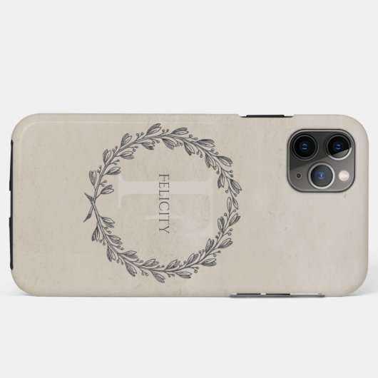Elegant Wreath Monogram | Beige Case-Mate iPhone Case (Achterkant (horizontaal))