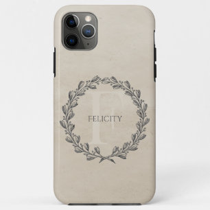 Elegant Wreath Monogram Beige Case-Mate iPhone Case