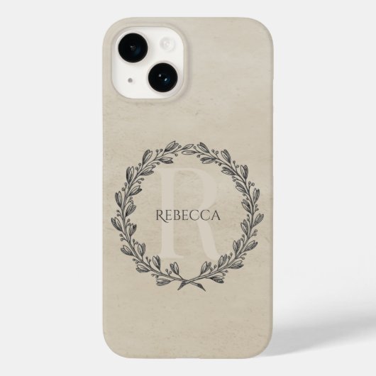 Elegant Wreath Monogram | Beige Case-Mate iPhone Case (Achterkant)
