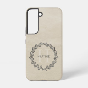 Elegant Wreath Monogram   Beige Samsung Galaxy Hoesje