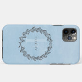 Elegant Wreath Monogram | Blauw Case-Mate iPhone Case (Achterkant (horizontaal))