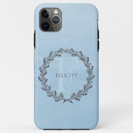 Elegant Wreath Monogram | Blauw Case-Mate iPhone Case (Achterkant)
