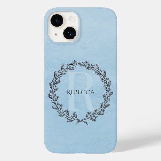 Elegant Wreath Monogram | Blauw Case-Mate iPhone Case (Achterkant)