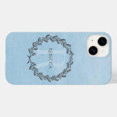 Elegant Wreath Monogram | Blauw Case-Mate iPhone Case (Achterkant (horizontaal))
