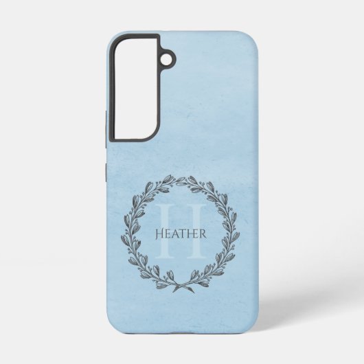 Elegant Wreath Monogram | Blauw Samsung Galaxy Hoesje (Achterkant)
