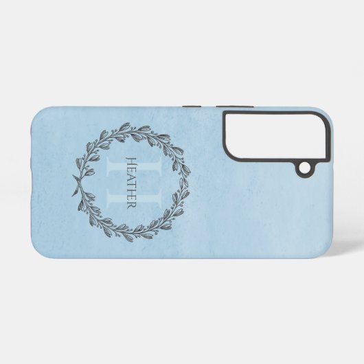 Elegant Wreath Monogram | Blauw Samsung Galaxy Hoesje (Achterkant horizontaal)