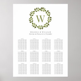 Elegant Wreath Monogram Green Wedding Seating Seat Poster