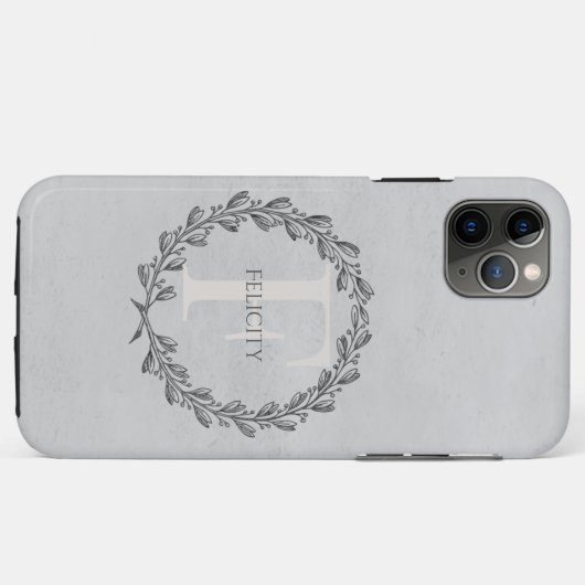Elegant Wreath Monogram | Grijs Case-Mate iPhone Case (Achterkant (horizontaal))