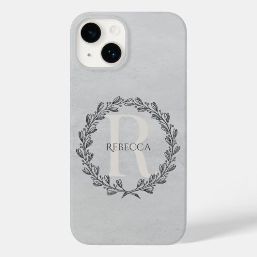 Elegant Wreath Monogram | Grijs Case-Mate iPhone Case (Achterkant)