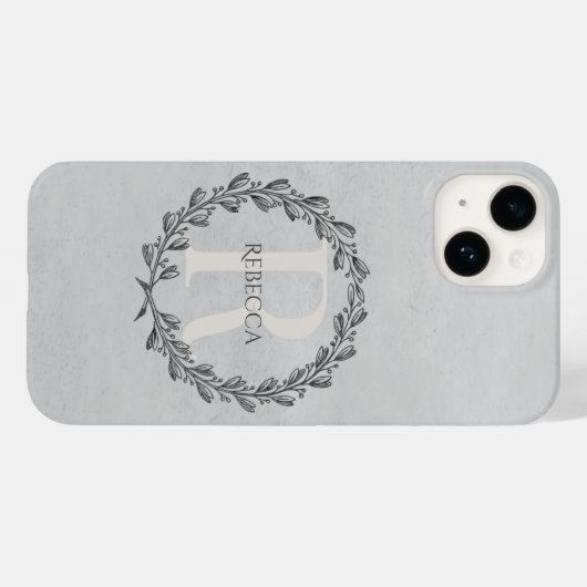 Elegant Wreath Monogram | Grijs Case-Mate iPhone Case (Achterkant (horizontaal))
