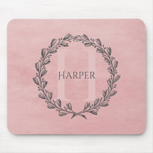 Elegant Wreath Monogram | Roze Muismat (Voorkant)