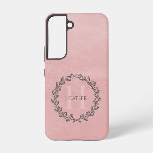 Elegant Wreath Monogram | Roze Samsung Galaxy Hoesje (Achterkant)
