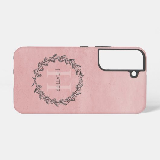 Elegant Wreath Monogram | Roze Samsung Galaxy Hoesje (Achterkant horizontaal)