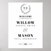 Elegant Wreath Monogram Weddenschap Welkomstteken Poster (Voorkant)