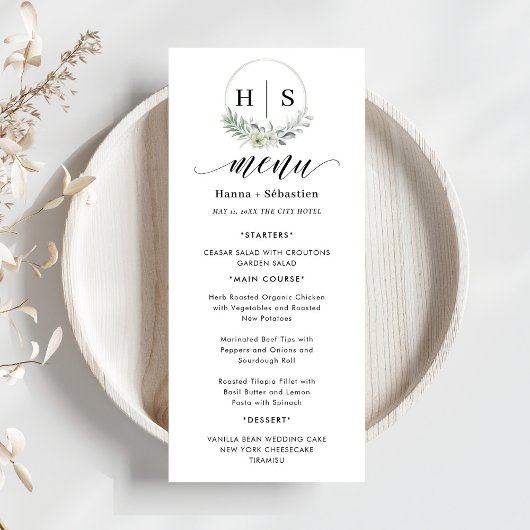 Elegant Wreath Monogram Wedding  Menu